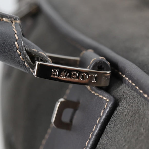 LOEWE Anagram Amazona 36 Hand Bag Suede Gray Silver Auth BA5158V