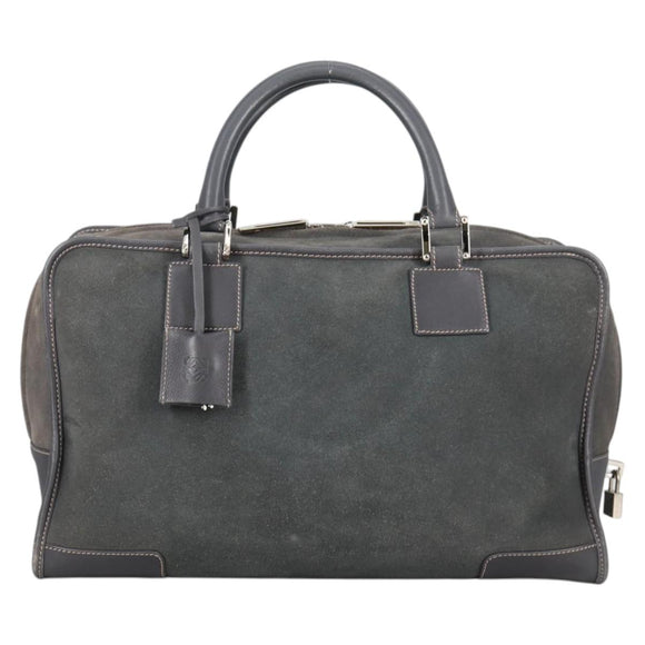 LOEWE Anagram Amazona 36 Hand Bag Suede Gray Silver Auth BA5158V