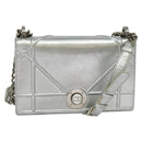 Christian Dior Chain Diorama Shoulder Bag Leather Silver Auth BA5163-1
