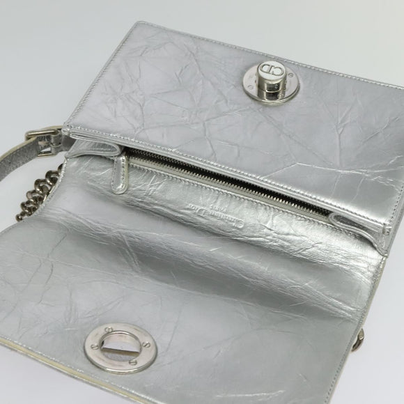 Christian Dior Chain Diorama Shoulder Bag Leather Silver Auth BA5163