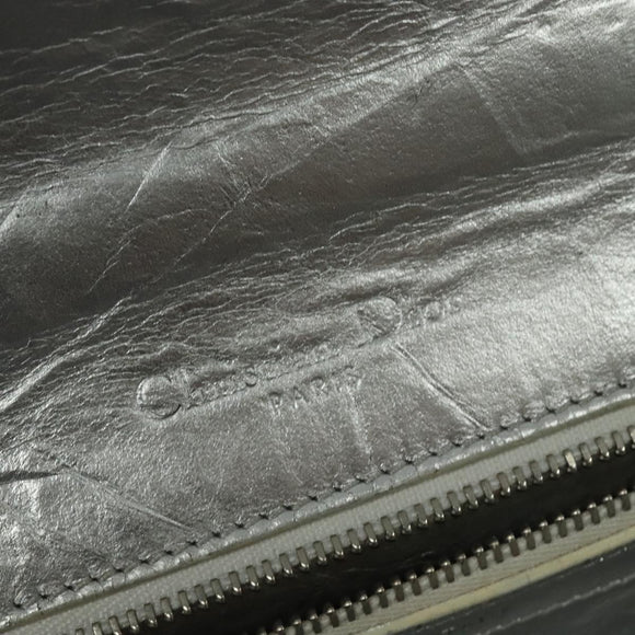 Christian Dior Chain Diorama Shoulder Bag Leather Silver Auth BA5163