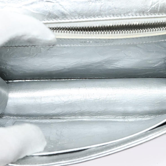 Christian Dior Chain Diorama Shoulder Bag Leather Silver Auth BA5163