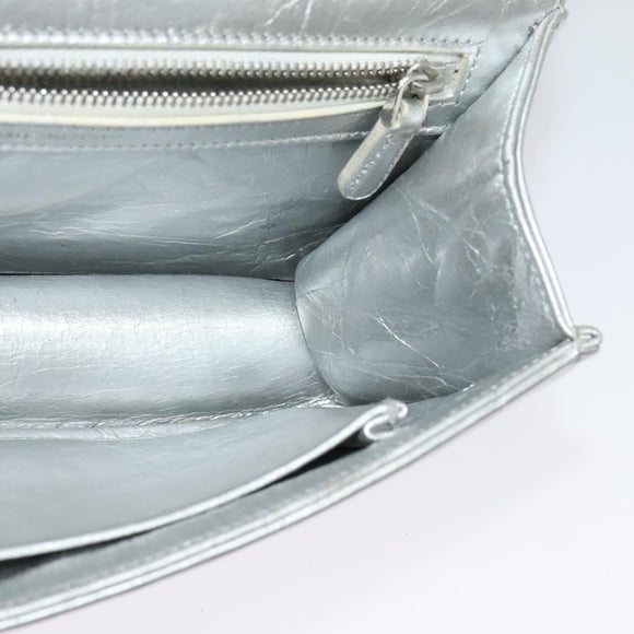 Christian Dior Chain Diorama Shoulder Bag Leather Silver Auth BA5163
