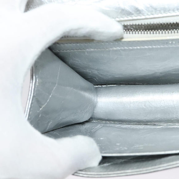 Christian Dior Chain Diorama Shoulder Bag Leather Silver Auth BA5163