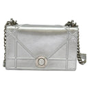 Christian Dior Chain Diorama Shoulder Bag Leather Silver Auth BA5163-13