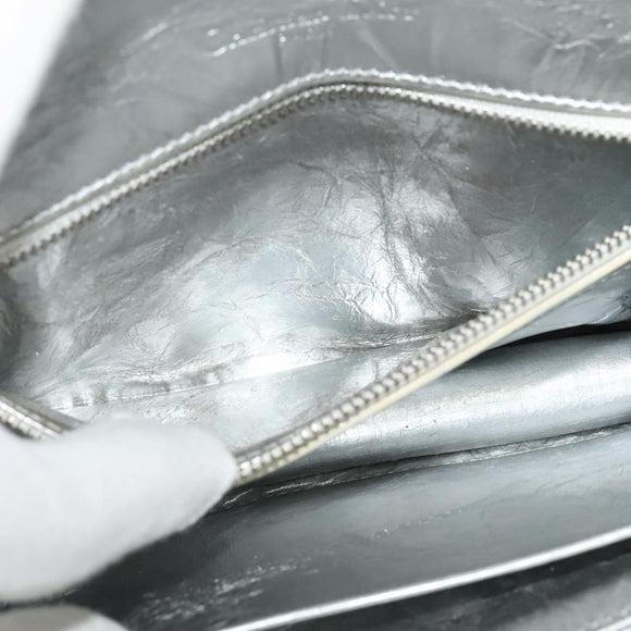 Christian Dior Chain Diorama Shoulder Bag Leather Silver Auth BA5163