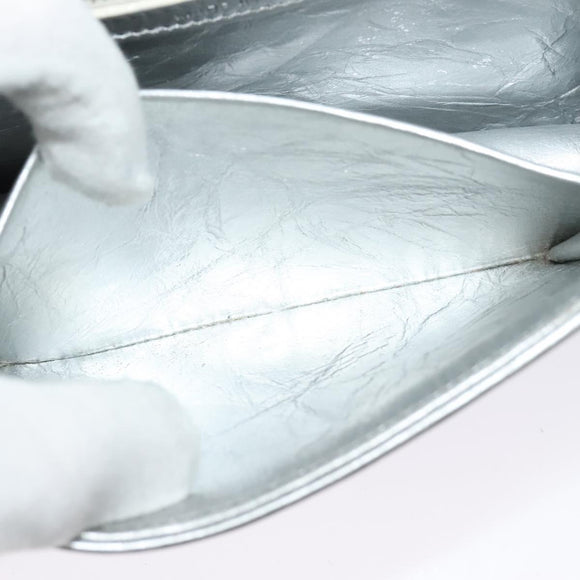 Christian Dior Chain Diorama Shoulder Bag Leather Silver Auth BA5163