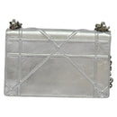 Christian Dior Chain Diorama Shoulder Bag Leather Silver Auth BA5163-2