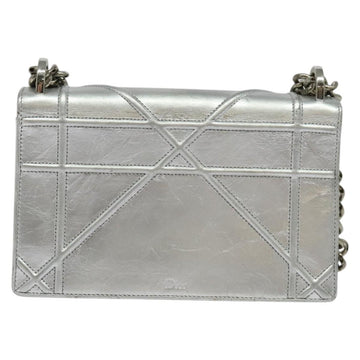 Christian Dior Chain Diorama Shoulder Bag Leather Silver Auth BA5163 - 0