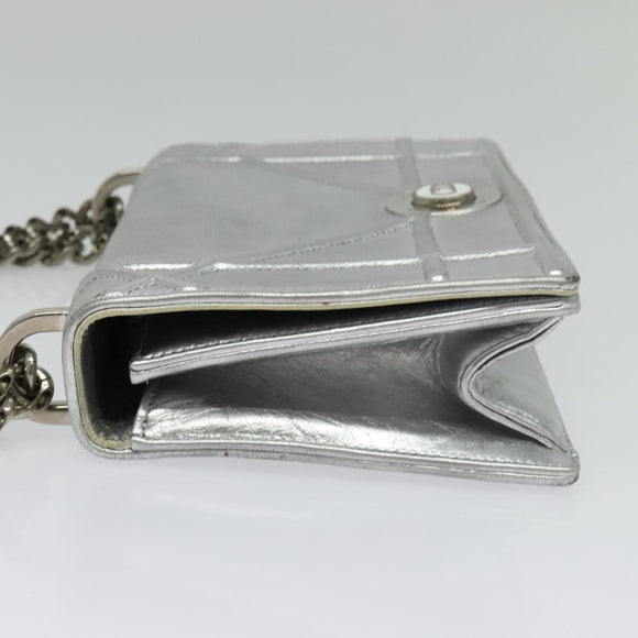 Christian Dior Chain Diorama Shoulder Bag Leather Silver Auth BA5163