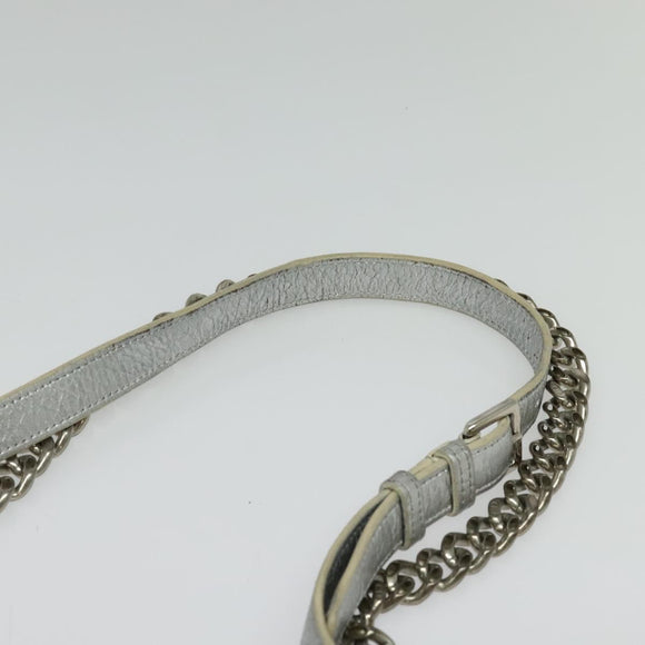 Christian Dior Chain Diorama Shoulder Bag Leather Silver Auth BA5163