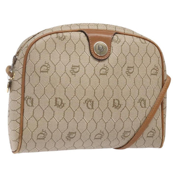 Christian Dior Honeycomb Canvas Shoulder Bag PVC Beige Gold Auth BA5167