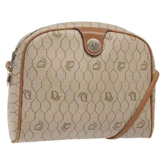 Christian Dior Honeycomb Canvas Shoulder Bag PVC Beige Gold Auth BA5167