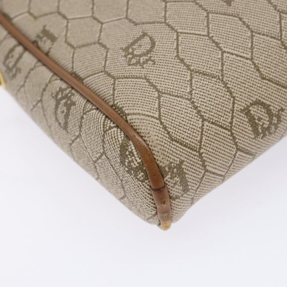 Christian Dior Honeycomb Canvas Shoulder Bag PVC Beige Gold Auth BA5167
