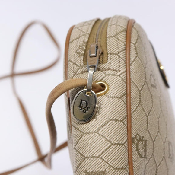 Christian Dior Honeycomb Canvas Shoulder Bag PVC Beige Gold Auth BA5167