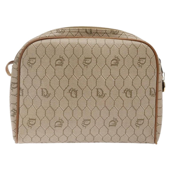 Christian Dior Honeycomb Canvas Shoulder Bag PVC Beige Gold Auth BA5167