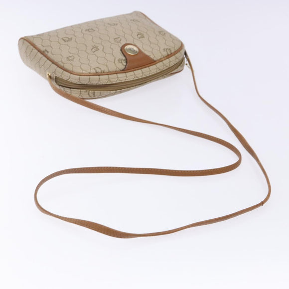 Christian Dior Honeycomb Canvas Shoulder Bag PVC Beige Gold Auth BA5167