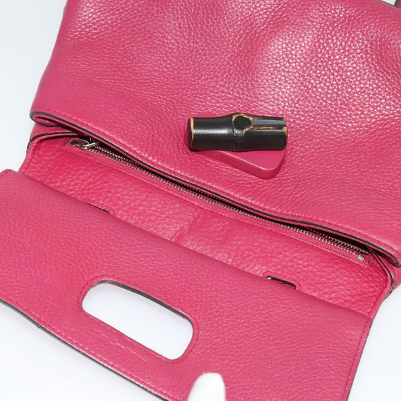 GUCCI Bamboo Daily Hand Bag Leather 2way Pink Silver 370831 Auth BA5180