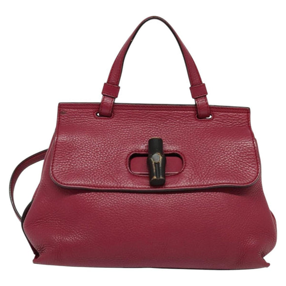 GUCCI Bamboo Daily Hand Bag Leather 2way Pink Silver 370831 Auth BA5180