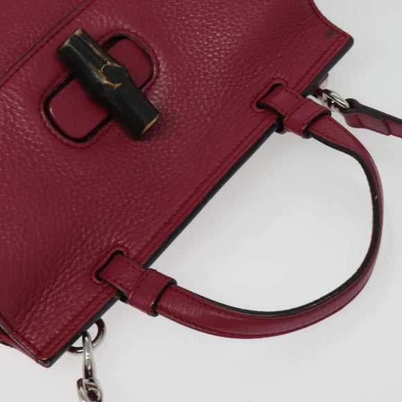 GUCCI Bamboo Daily Hand Bag Leather 2way Pink Silver 370831 Auth BA5180