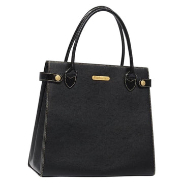 Burberrys Hand Bag Leather Black Gold Auth BA5185