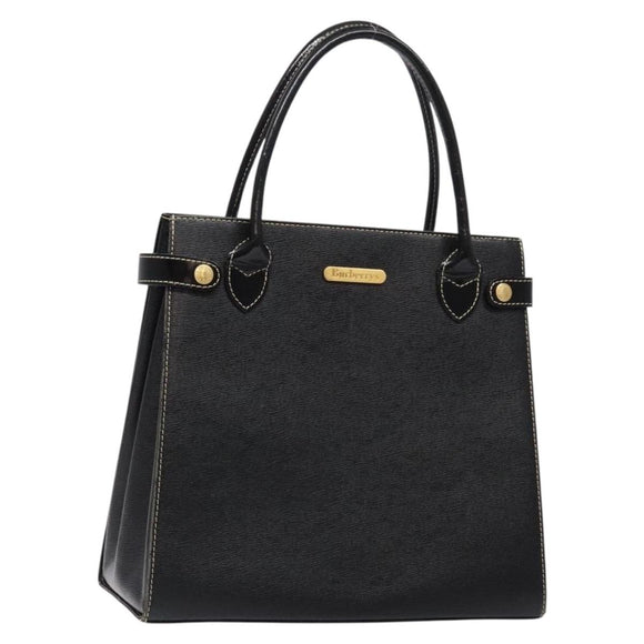 Burberrys Hand Bag Leather Black Gold Auth BA5185