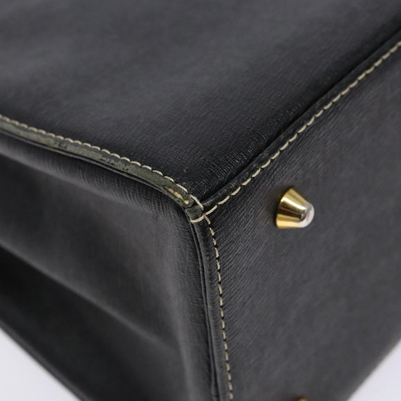 Burberrys Hand Bag Leather Black Gold Auth BA5185