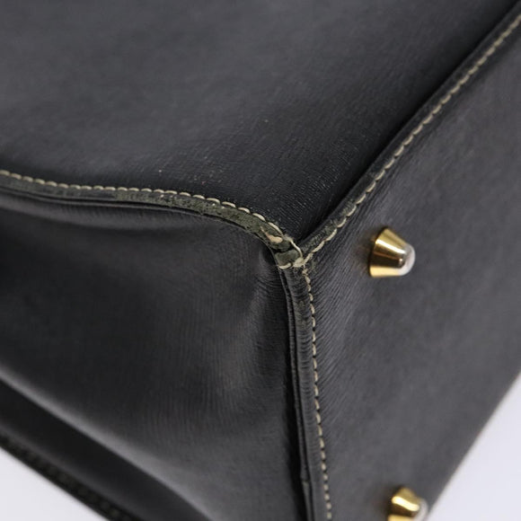 Burberrys Hand Bag Leather Black Gold Auth BA5185