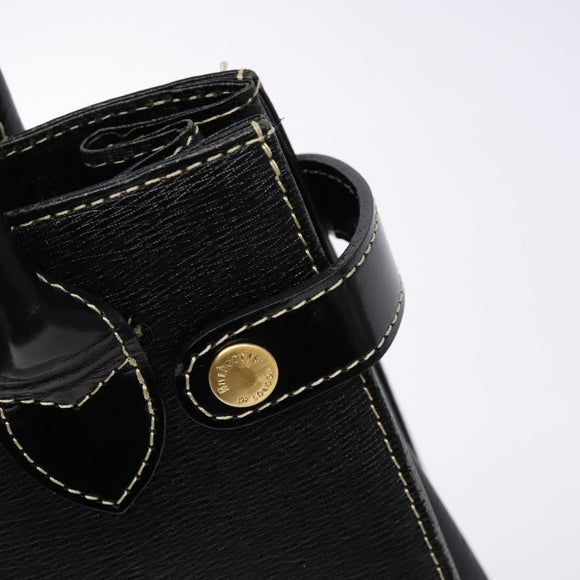 Burberrys Hand Bag Leather Black Gold Auth BA5185