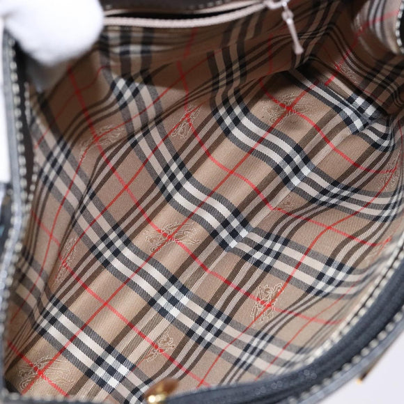 Burberrys Hand Bag Leather Black Gold Auth BA5185