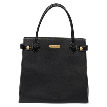 Burberrys Hand Bag Leather Black Gold Auth BA5185 - 0
