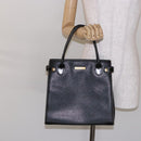 Burberrys Hand Bag Leather Black Gold Auth BA5185-23