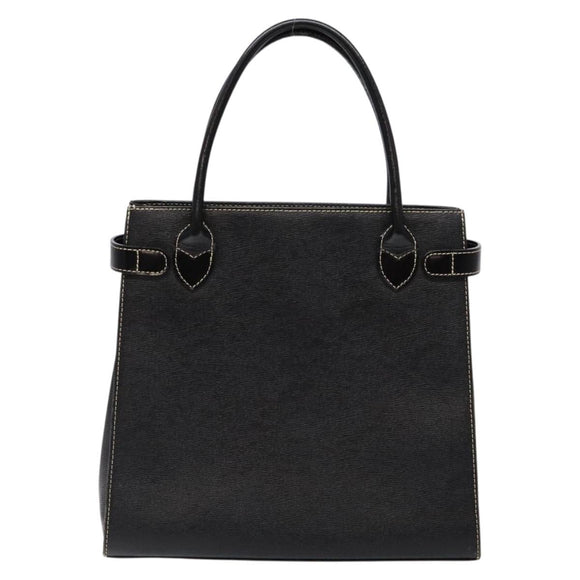 Burberrys Hand Bag Leather Black Gold Auth BA5185