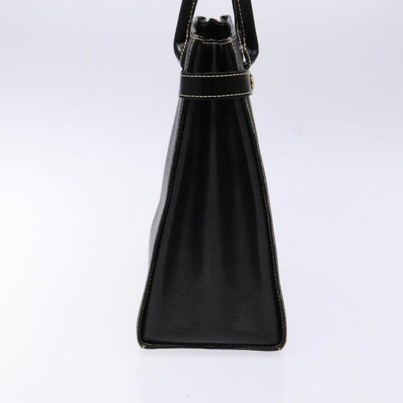 Burberrys Hand Bag Leather Black Gold Auth BA5185