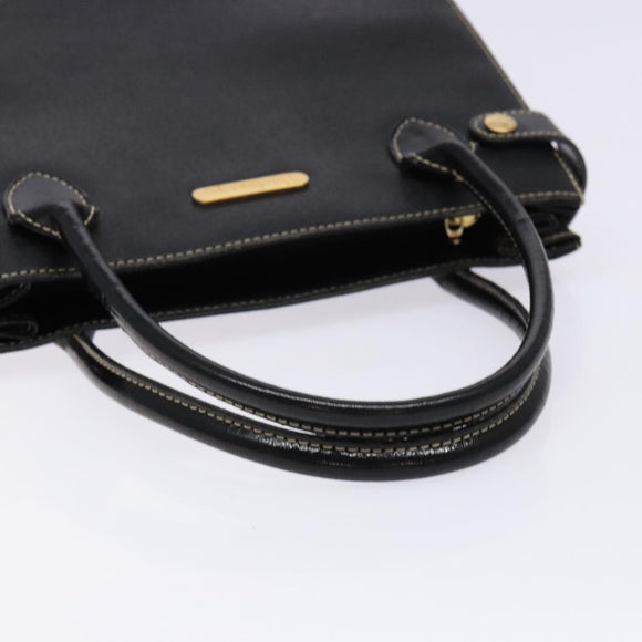 Burberrys Hand Bag Leather Black Gold Auth BA5185