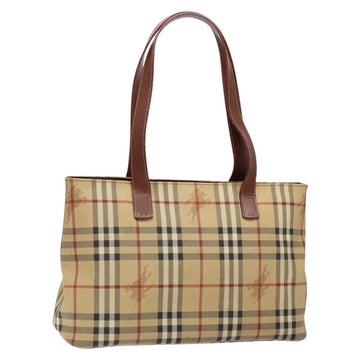 BURBERRY Nova Check Tote Bag PVC Beige Gold Auth BA5186