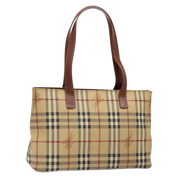 BURBERRY Nova Check Tote Bag PVC Beige Gold Auth BA5186