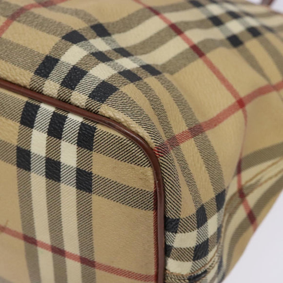 BURBERRY Nova Check Tote Bag PVC Beige Gold Auth BA5186
