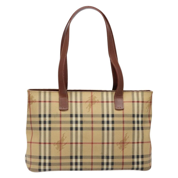 BURBERRY Nova Check Tote Bag PVC Beige Gold Auth BA5186
