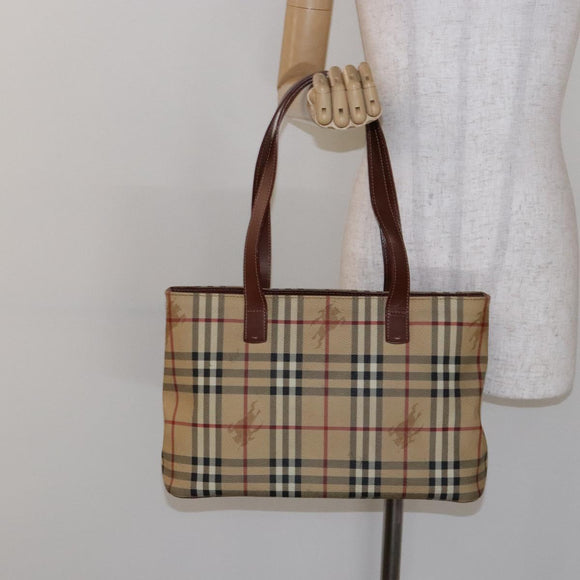 BURBERRY Nova Check Tote Bag PVC Beige Gold Auth BA5186