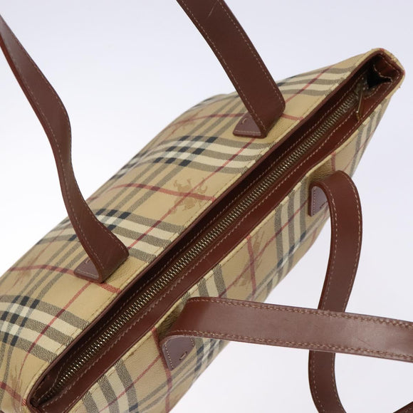 BURBERRY Nova Check Tote Bag PVC Beige Gold Auth BA5186