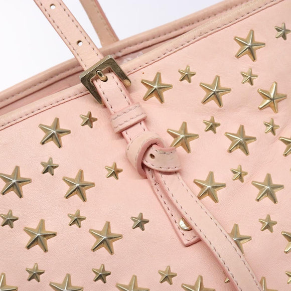Jimmy Choo Studs Tote Bag Leather Pink Gold Auth BA5187