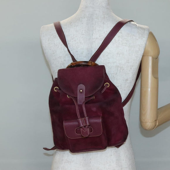 GUCCI Bamboo Backpack Suede Purple Gold 003 1705 0030 Auth BA5188
