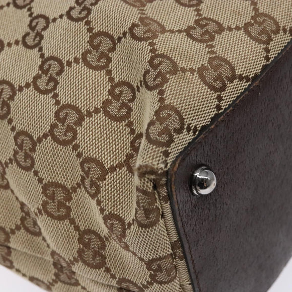 GUCCI GG Canvas Tote Bag Beige Silver 120836 Auth BA5201