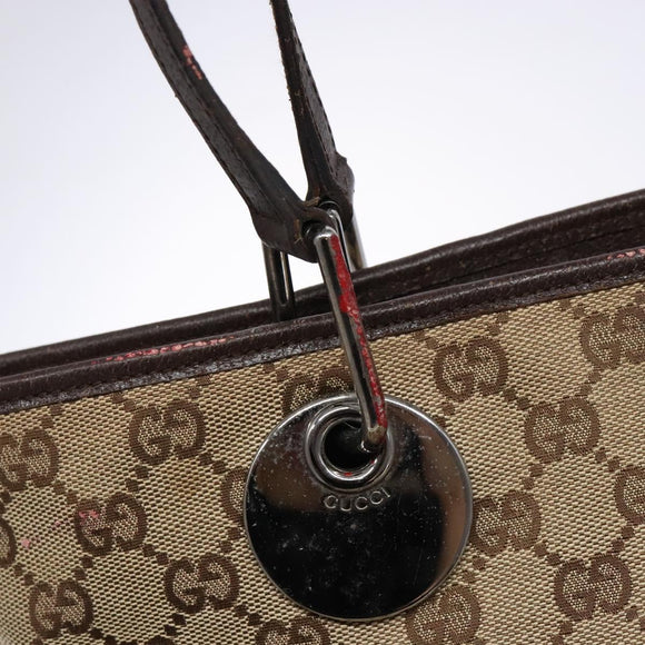 GUCCI GG Canvas Tote Bag Beige Silver 120836 Auth BA5201