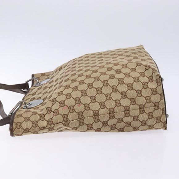 GUCCI GG Canvas Tote Bag Beige Silver 120836 Auth BA5201