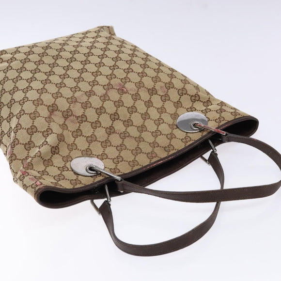 GUCCI GG Canvas Tote Bag Beige Silver 120836 Auth BA5201