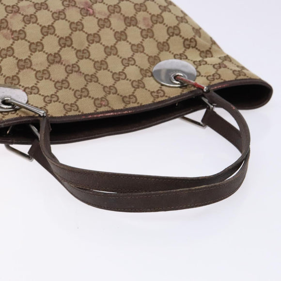 GUCCI GG Canvas Tote Bag Beige Silver 120836 Auth BA5201