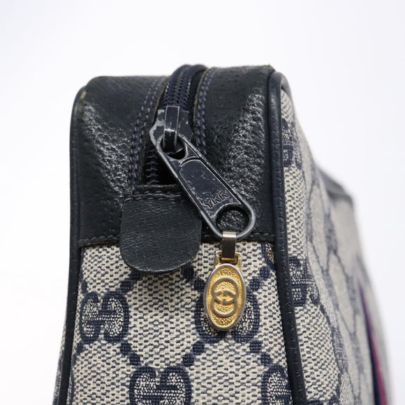 GUCCI GG Supreme Sherry Line Clutch Bag PVC Navy Gold 56 01 012 Auth BA5206