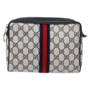 GUCCI GG Supreme Sherry Line Clutch Bag PVC Navy Gold 56 01 012 Auth BA5206-2